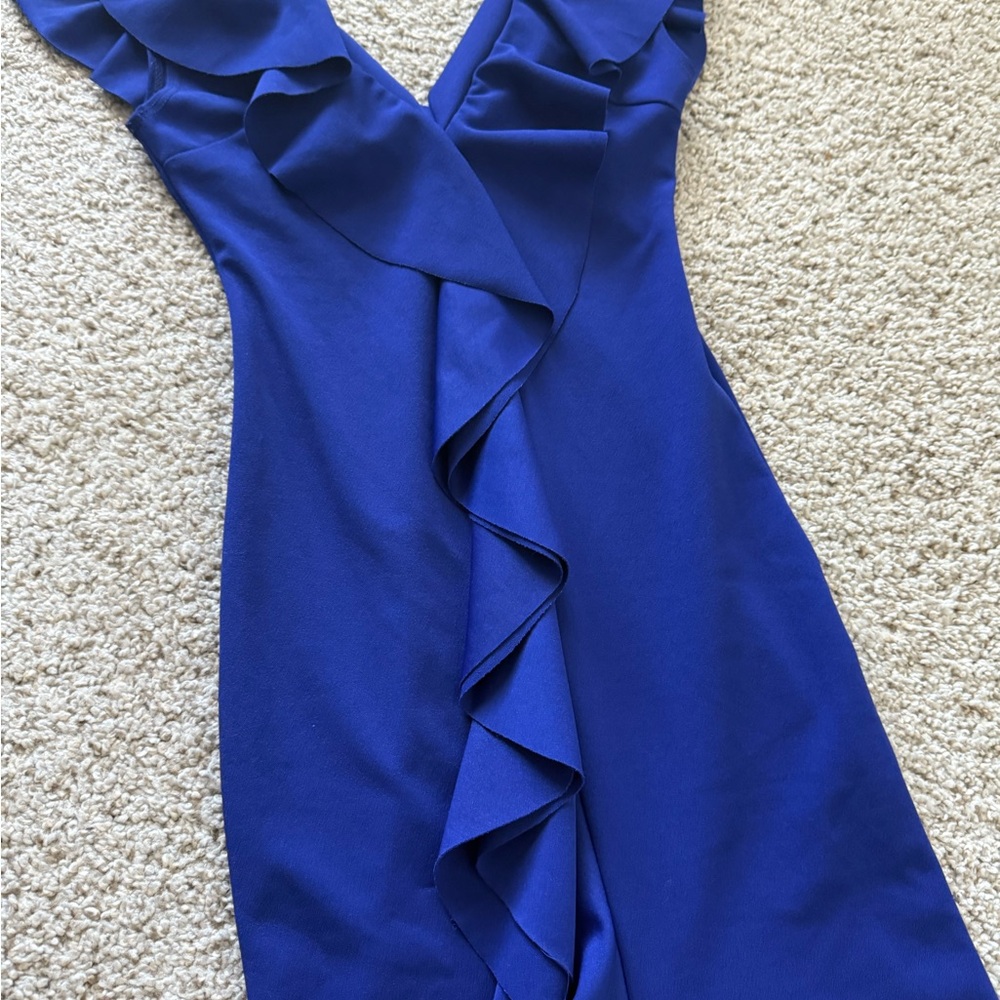 Chic Asymmetrical Blue Ruffle Dress